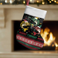 Funny Fishmas Bass Christmas Stocking Christmas Santa Hat Lights - Wonder Print Shop