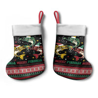 Funny Fishmas Bass Christmas Stocking Christmas Santa Hat Lights - Wonder Print Shop