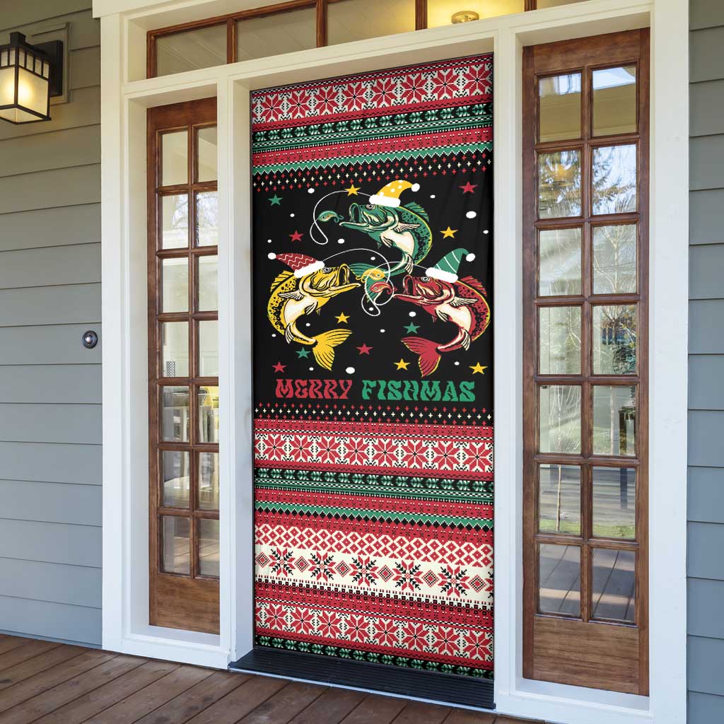 Funny Fishmas Bass Door Cover Christmas Santa Hat Lights - Wonder Print Shop