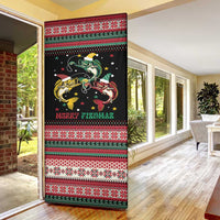Funny Fishmas Bass Door Cover Christmas Santa Hat Lights - Wonder Print Shop