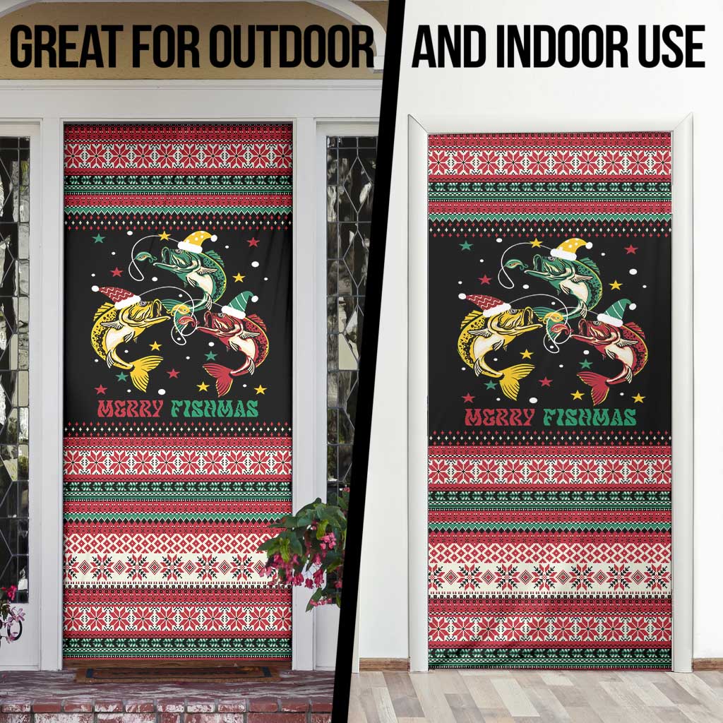 Funny Fishmas Bass Door Cover Christmas Santa Hat Lights - Wonder Print Shop