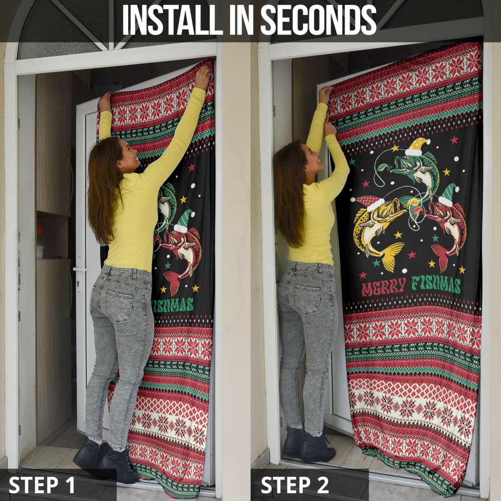 Funny Fishmas Bass Door Cover Christmas Santa Hat Lights - Wonder Print Shop