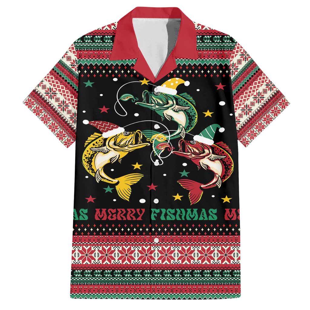 Funny Fishmas Bass Family Matching Long Sleeve Bodycon Dress and Hawaiian Shirt Christmas Santa Hat Lights - Wonder Print Shop
