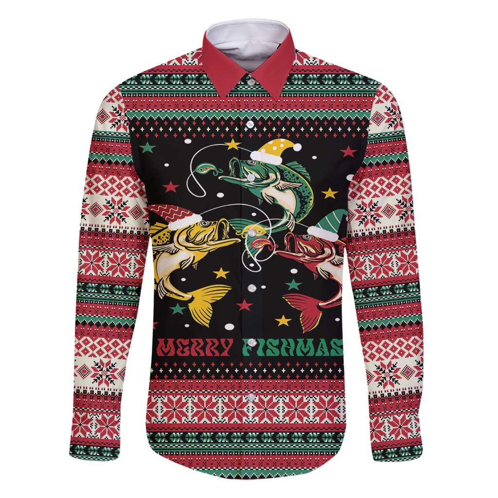 Funny Fishmas Bass Family Matching Long Sleeve Bodycon Dress and Hawaiian Shirt Christmas Santa Hat Lights - Wonder Print Shop