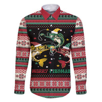Funny Fishmas Bass Family Matching Long Sleeve Bodycon Dress and Hawaiian Shirt Christmas Santa Hat Lights - Wonder Print Shop