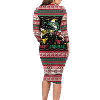 Funny Fishmas Bass Family Matching Long Sleeve Bodycon Dress and Hawaiian Shirt Christmas Santa Hat Lights - Wonder Print Shop