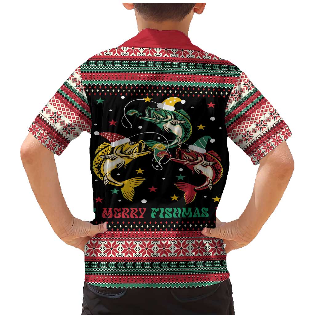 Funny Fishmas Bass Family Matching Mermaid Dress and Hawaiian Shirt Christmas Santa Hat Lights - Wonder Print Shop