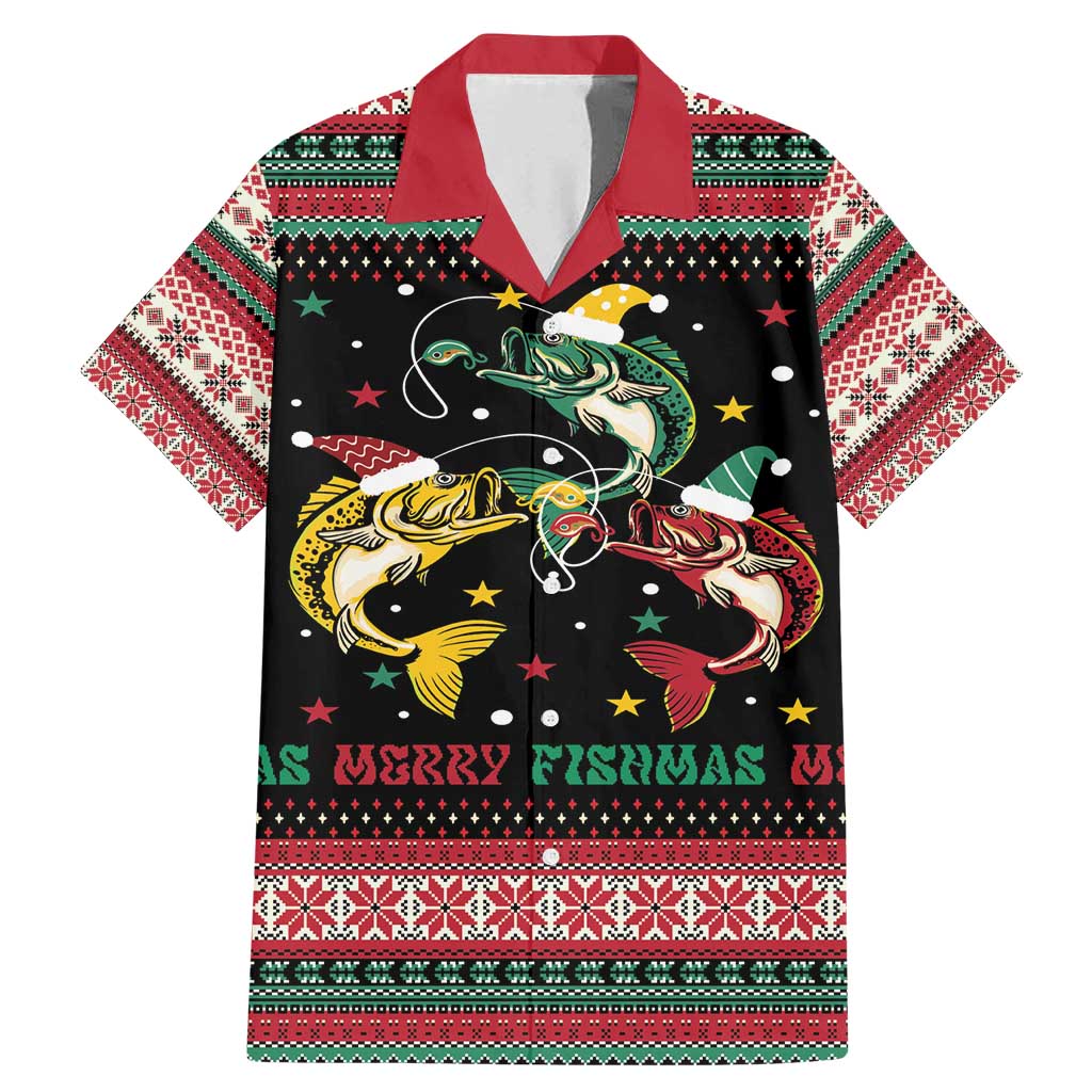 Funny Fishmas Bass Family Matching Mermaid Dress and Hawaiian Shirt Christmas Santa Hat Lights - Wonder Print Shop