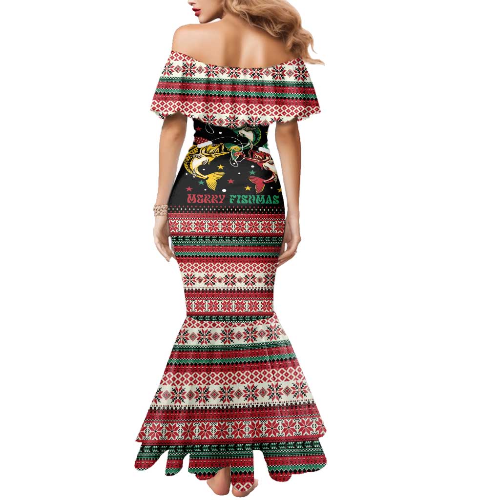 Funny Fishmas Bass Family Matching Mermaid Dress and Hawaiian Shirt Christmas Santa Hat Lights - Wonder Print Shop
