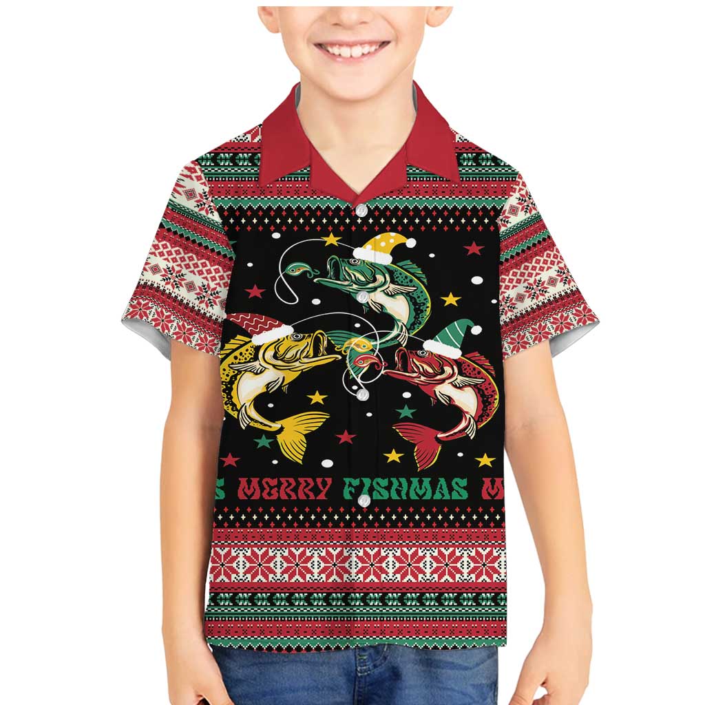 Funny Fishmas Bass Family Matching Mermaid Dress and Hawaiian Shirt Christmas Santa Hat Lights - Wonder Print Shop