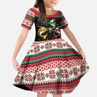 Funny Fishmas Bass Family Matching Off The Shoulder Long Sleeve Dress and Hawaiian Shirt Christmas Santa Hat Lights - Wonder Print Shop