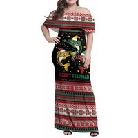 Funny Fishmas Bass Family Matching Off Shoulder Maxi Dress and Hawaiian Shirt Christmas Santa Hat Lights - Wonder Print Shop