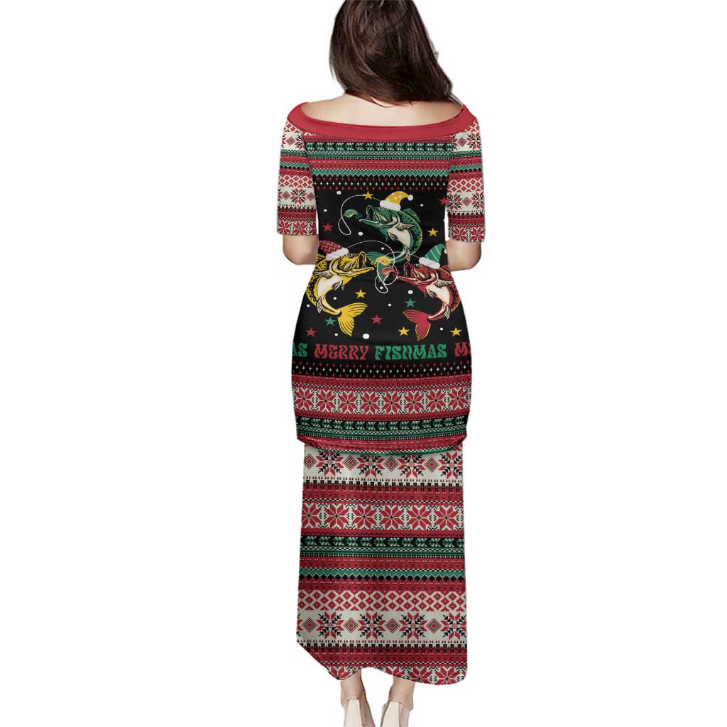 Funny Fishmas Bass Family Matching Puletasi and Hawaiian Shirt Christmas Santa Hat Lights - Wonder Print Shop