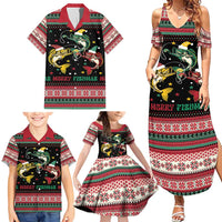 Funny Fishmas Bass Family Matching Summer Maxi Dress and Hawaiian Shirt Christmas Santa Hat Lights - Wonder Print Shop