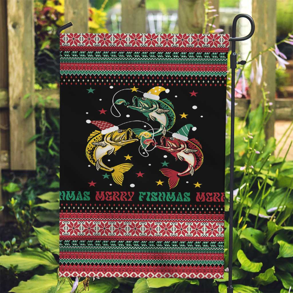 Funny Fishmas Bass Garden Flag Christmas Santa Hat Lights - Wonder Print Shop