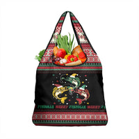 Funny Fishmas Bass Grocery Bag Christmas Santa Hat Lights - Wonder Print Shop