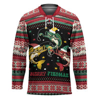Funny Fishmas Bass Hockey Jersey Christmas Santa Hat Lights - Wonder Print Shop