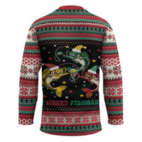 Funny Fishmas Bass Hockey Jersey Christmas Santa Hat Lights - Wonder Print Shop