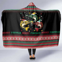 Funny Fishmas Bass Hooded Blanket Christmas Santa Hat Lights - Wonder Print Shop