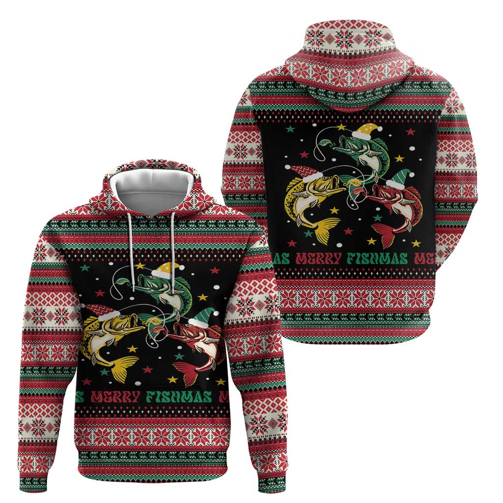 Funny Fishmas Bass Hoodie Christmas Santa Hat Lights - Wonder Print Shop