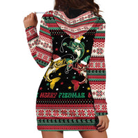 Funny Fishmas Bass Hoodie Dress Christmas Santa Hat Lights - Wonder Print Shop