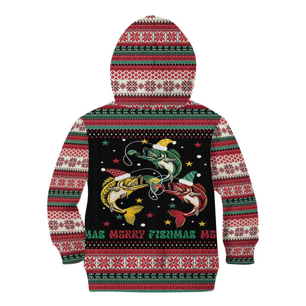 Funny Fishmas Bass Kid Hoodie Christmas Santa Hat Lights - Wonder Print Shop