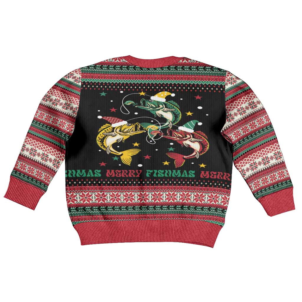 Funny Fishmas Bass Kid Ugly Christmas Sweater Christmas Santa Hat Lights - Wonder Print Shop
