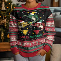 Funny Fishmas Bass Kid Ugly Christmas Sweater Christmas Santa Hat Lights - Wonder Print Shop
