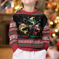 Funny Fishmas Bass Kid Ugly Christmas Sweater Christmas Santa Hat Lights - Wonder Print Shop