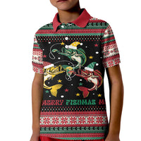Funny Fishmas Bass Kid Polo Shirt Christmas Santa Hat Lights - Wonder Print Shop