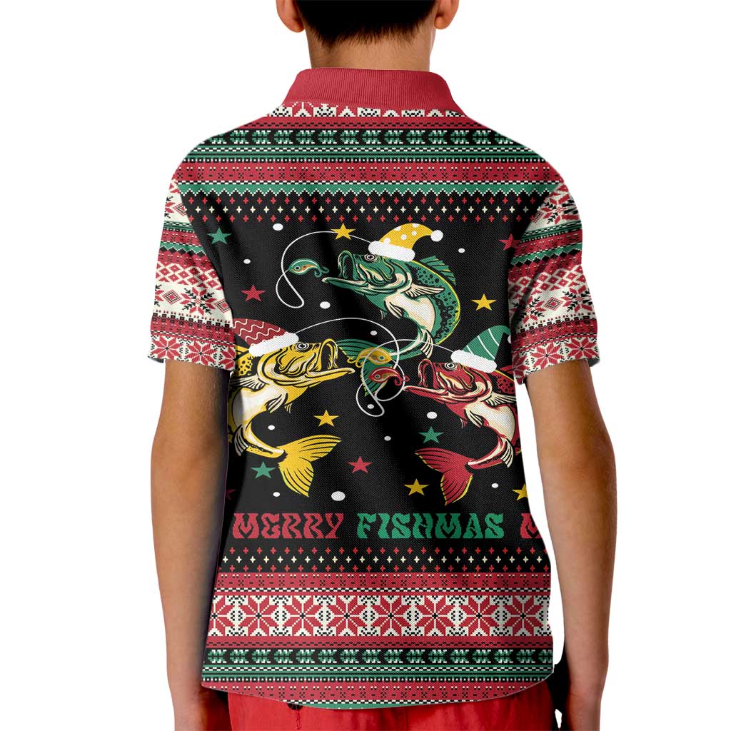 Funny Fishmas Bass Kid Polo Shirt Christmas Santa Hat Lights - Wonder Print Shop