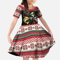 Funny Fishmas Bass Kid Short Sleeve Dress Christmas Santa Hat Lights - Wonder Print Shop