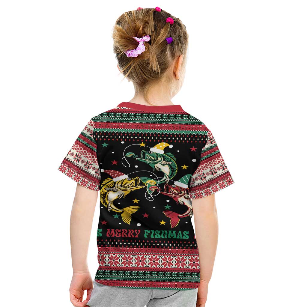 Funny Fishmas Bass Kid T Shirt Christmas Santa Hat Lights - Wonder Print Shop