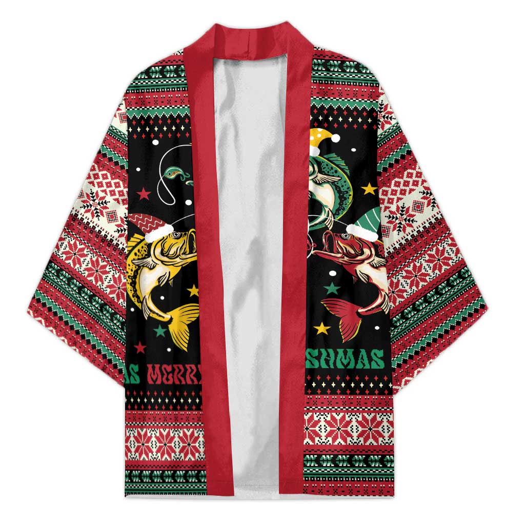 Funny Fishmas Bass Kimono Christmas Santa Hat Lights - Wonder Print Shop