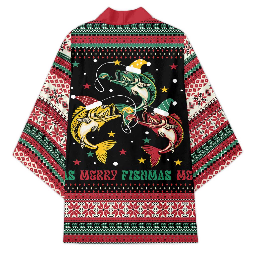 Funny Fishmas Bass Kimono Christmas Santa Hat Lights - Wonder Print Shop