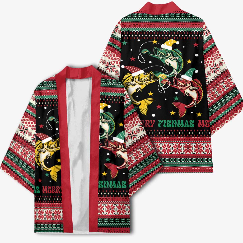 Funny Fishmas Bass Kimono Christmas Santa Hat Lights - Wonder Print Shop