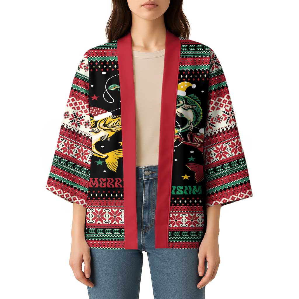 Funny Fishmas Bass Kimono Christmas Santa Hat Lights - Wonder Print Shop