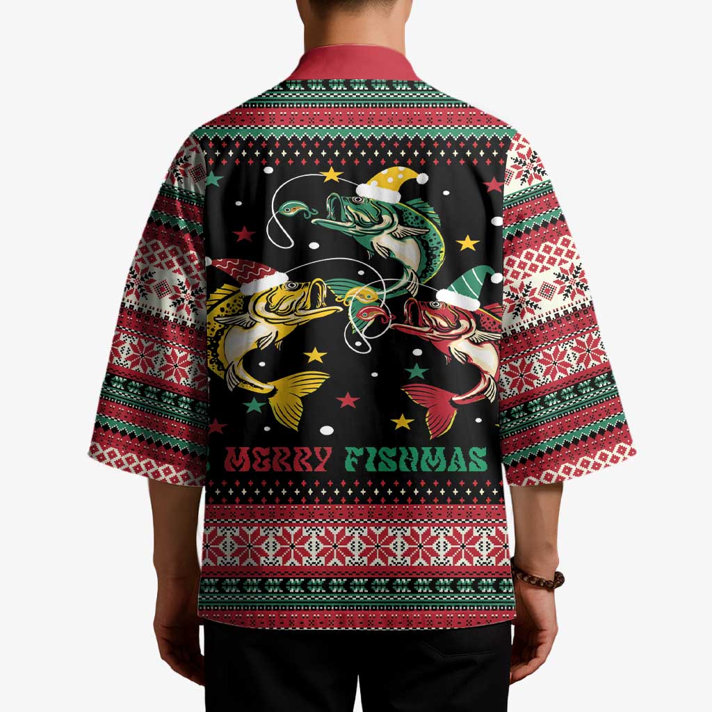 Funny Fishmas Bass Kimono Christmas Santa Hat Lights - Wonder Print Shop