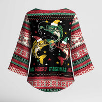 Funny Fishmas Bass Kimono Sleeve Blouse Christmas Santa Hat Lights - Wonder Print Shop