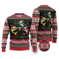 Funny Fishmas Bass Ugly Christmas Sweater Christmas Santa Hat Lights - Wonder Print Shop