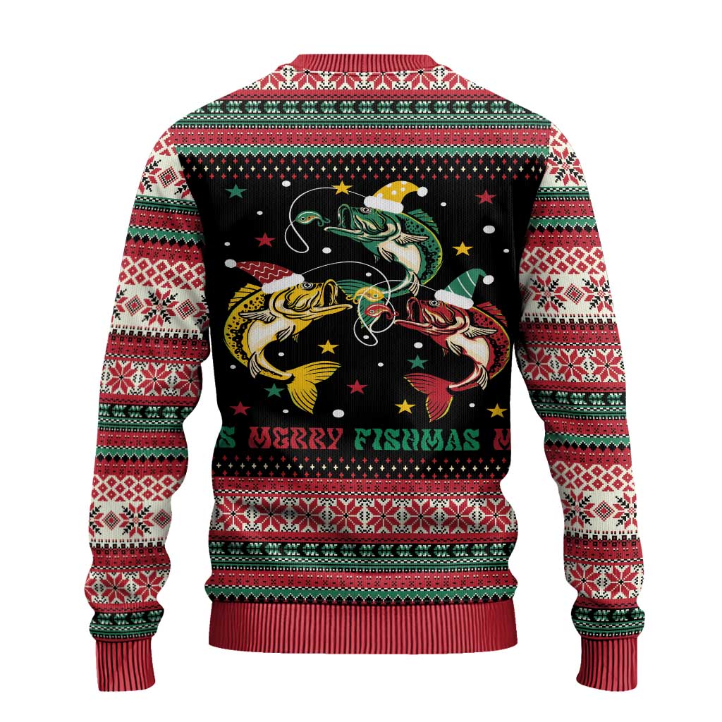 Funny Fishmas Bass Ugly Christmas Sweater Christmas Santa Hat Lights - Wonder Print Shop