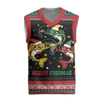 Funny Fishmas Bass Christmas Knitted V-Neck Vest Christmas Santa Hat Lights - Wonder Print Shop