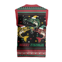 Funny Fishmas Bass Christmas Knitted V-Neck Vest Christmas Santa Hat Lights - Wonder Print Shop