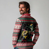 Funny Fishmas Bass Long Sleeve Polo Shirt Christmas Santa Hat Lights - Wonder Print Shop