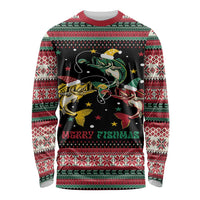 Funny Fishmas Bass Long Sleeve Shirt Christmas Santa Hat Lights - Wonder Print Shop