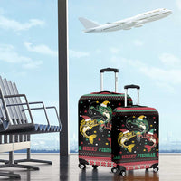 Funny Fishmas Bass Luggage Cover Christmas Santa Hat Lights - Wonder Print Shop