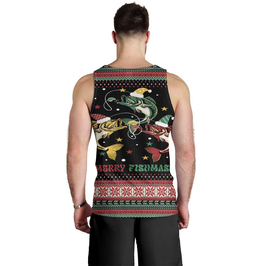 Funny Fishmas Bass Men Tank Top Christmas Santa Hat Lights - Wonder Print Shop