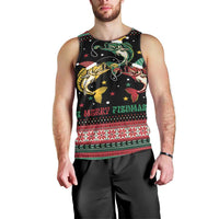 Funny Fishmas Bass Men Tank Top Christmas Santa Hat Lights - Wonder Print Shop