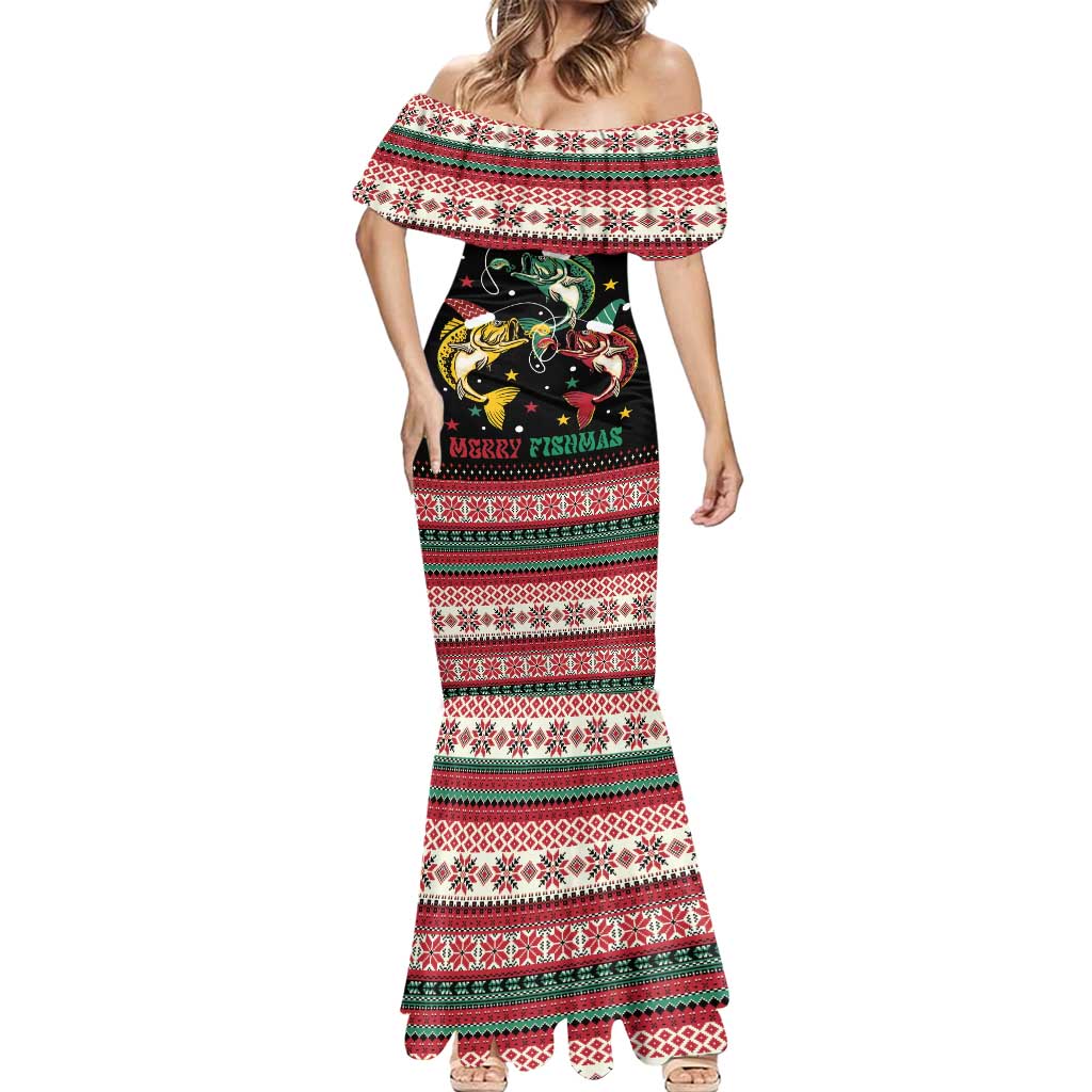 Funny Fishmas Bass Mermaid Dress Christmas Santa Hat Lights - Wonder Print Shop