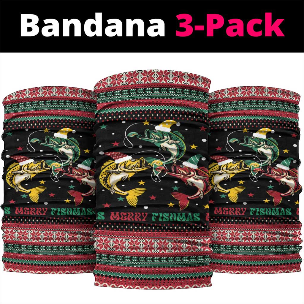 Funny Fishmas Bass Neck Gaiter Christmas Santa Hat Lights - Wonder Print Shop